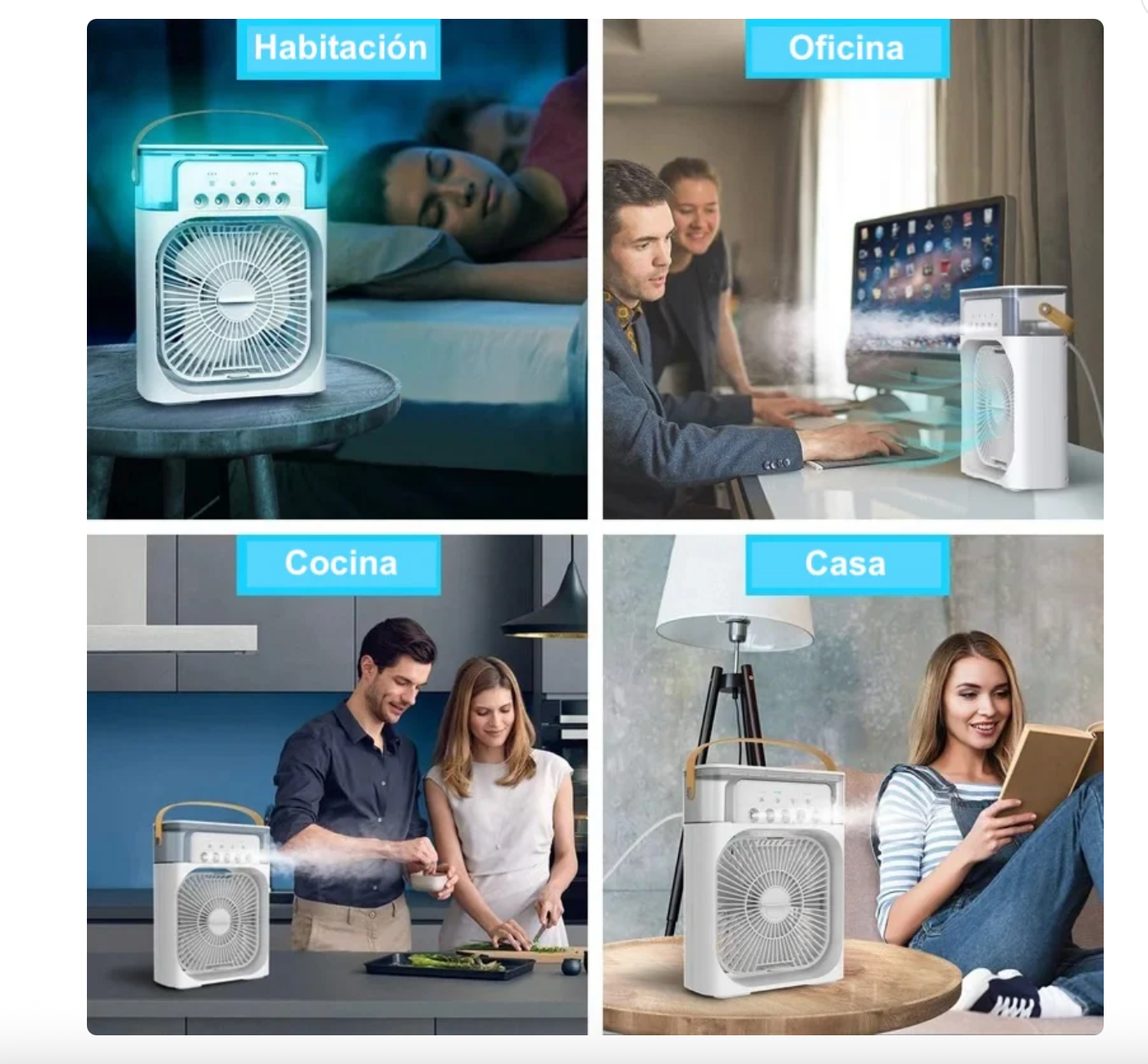 Ventilador y Humidificador Portátil, color blanco